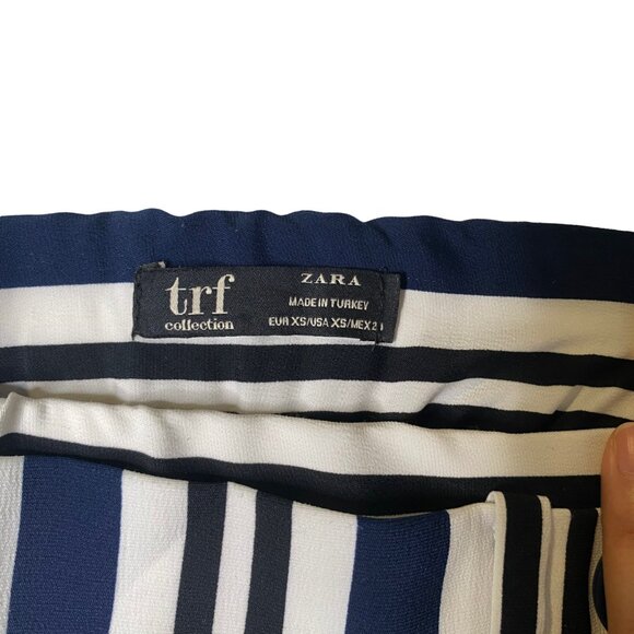 Zara Women's Navy and White Wide Leg Stripe Pants, size Extra Small - Picture 3 of 10